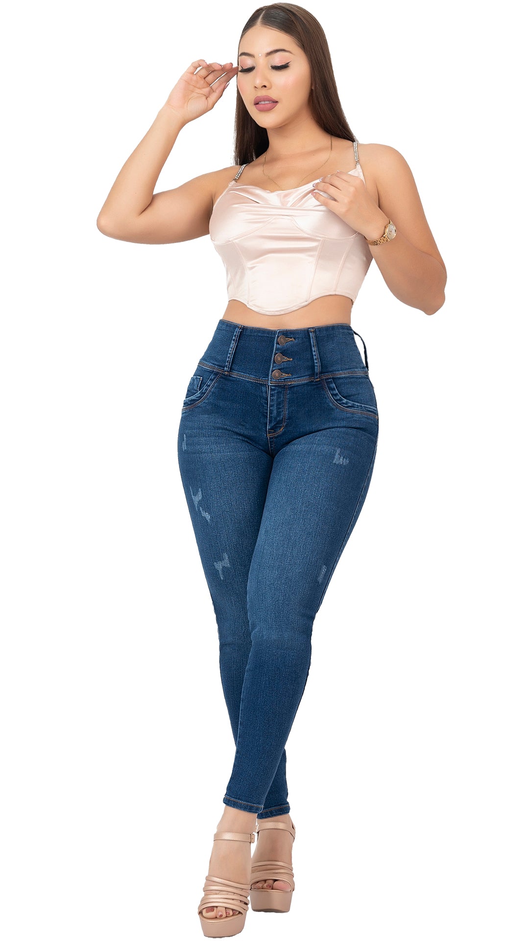 Jeans Azul Medio Pretina Ancha REF 2-188