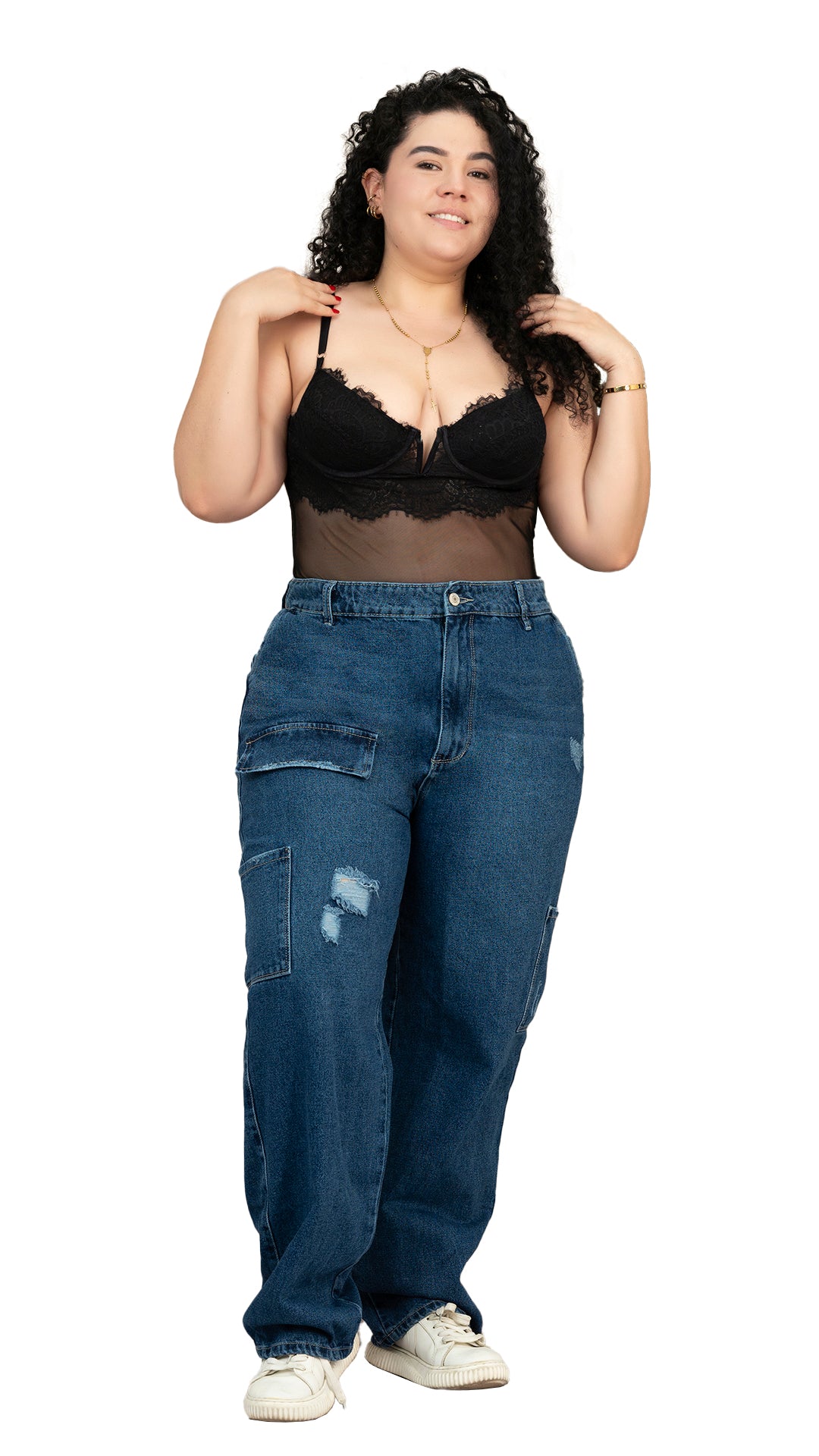 Jean Cargo Plus Size Tono Medio, Tela Rígida 2-758P