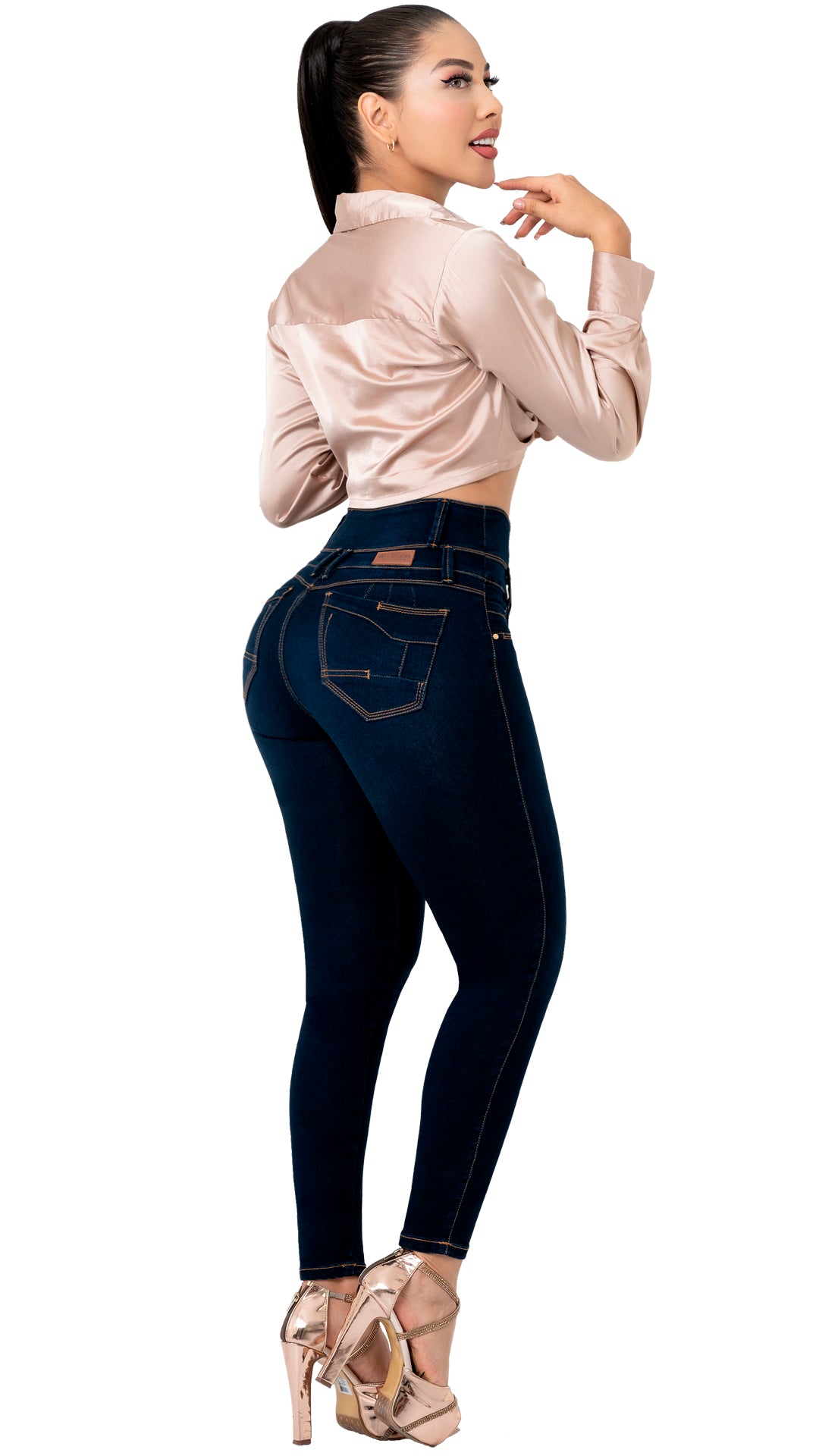 Jeans Azul Oscuro de Pretina Ancha REF 2-111