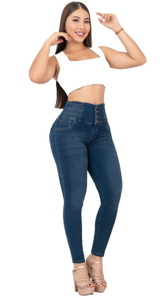 Jeans Azul Medio Pretina Ancha REF 6130