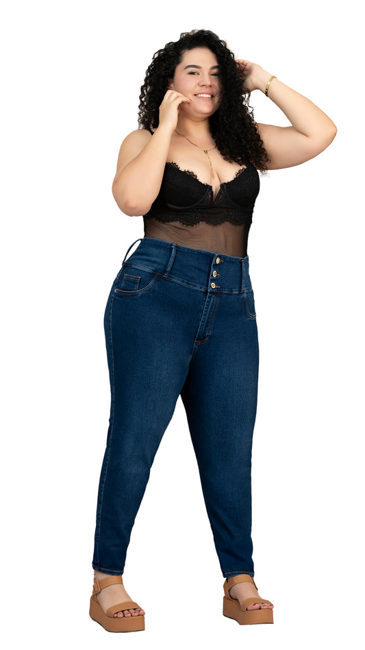 Jean Skinny Plus Size con Pretina Ancha – Azul Oscuro 2-849P